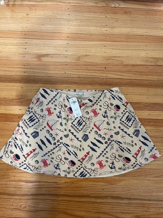 Abercrombie & Fitch Dresses & Skirts - Abercrombie & Fitch Cream Nautical Print Skater Skirt with Navy & Red Accents